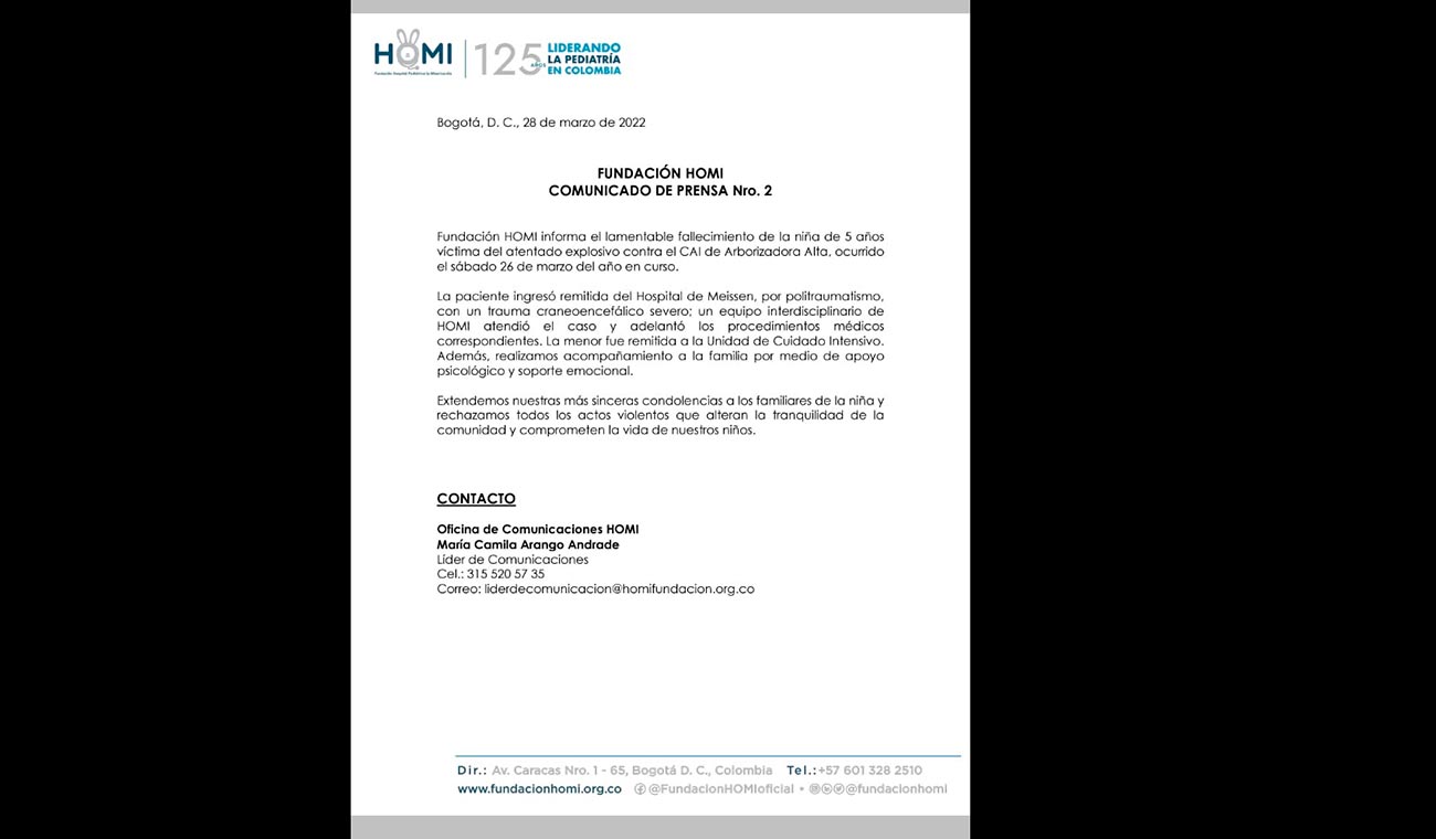 Comunicado muerte de menor por atentado a CAI en Ciudad Bolívar