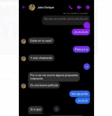 Conversaciones de docente con estudiante de colegio Venecia Nuevo Muzú.