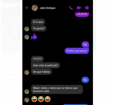 Conversaciones de docente con estudiante de colegio Venecia Nuevo Muzú.