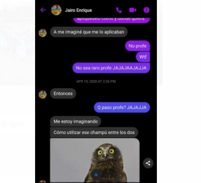 Conversaciones de docente con estudiante de colegio Venecia Nuevo Muzú.