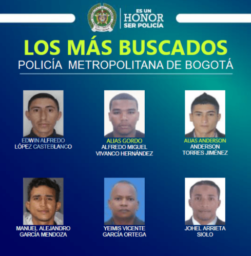 Hombres más buscados en Bogotá por delitos de asesinato y terrorismo