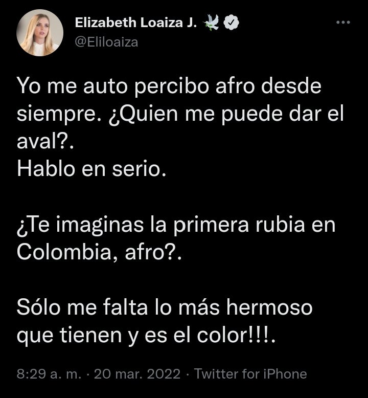 Elizabeth Loaiza quiere declararse afro