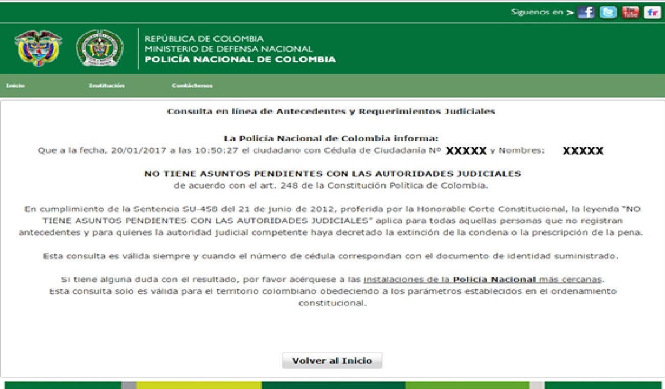Certificado de antecedentes judiciales
