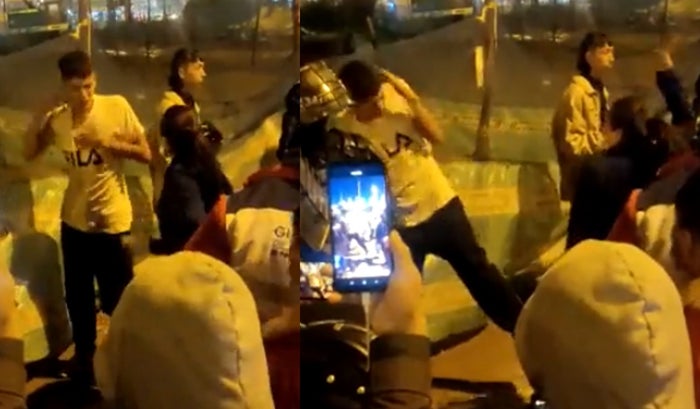 Madre coge a correazos a su hijo