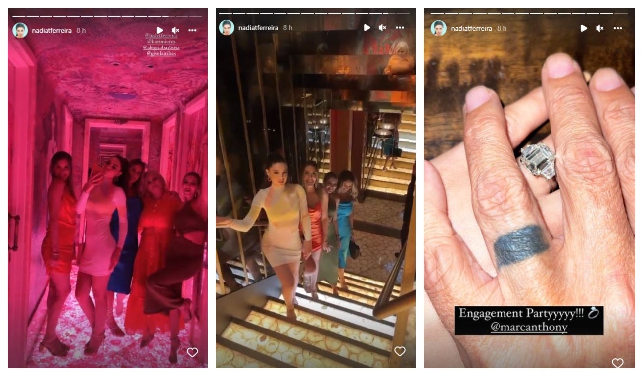 Marc Anthony y Nadia Ferreira en su fiesta de compromiso
