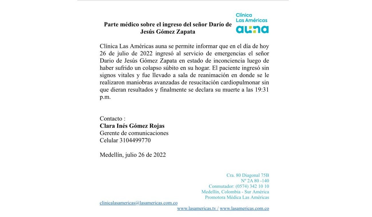 Darío Gómez murió