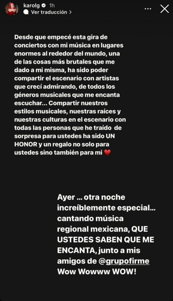 Captura de pantalla Karol G y Grupo Firme