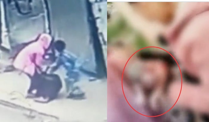 Mujer bota dentro de una bolsa negra a bebé recién nacido