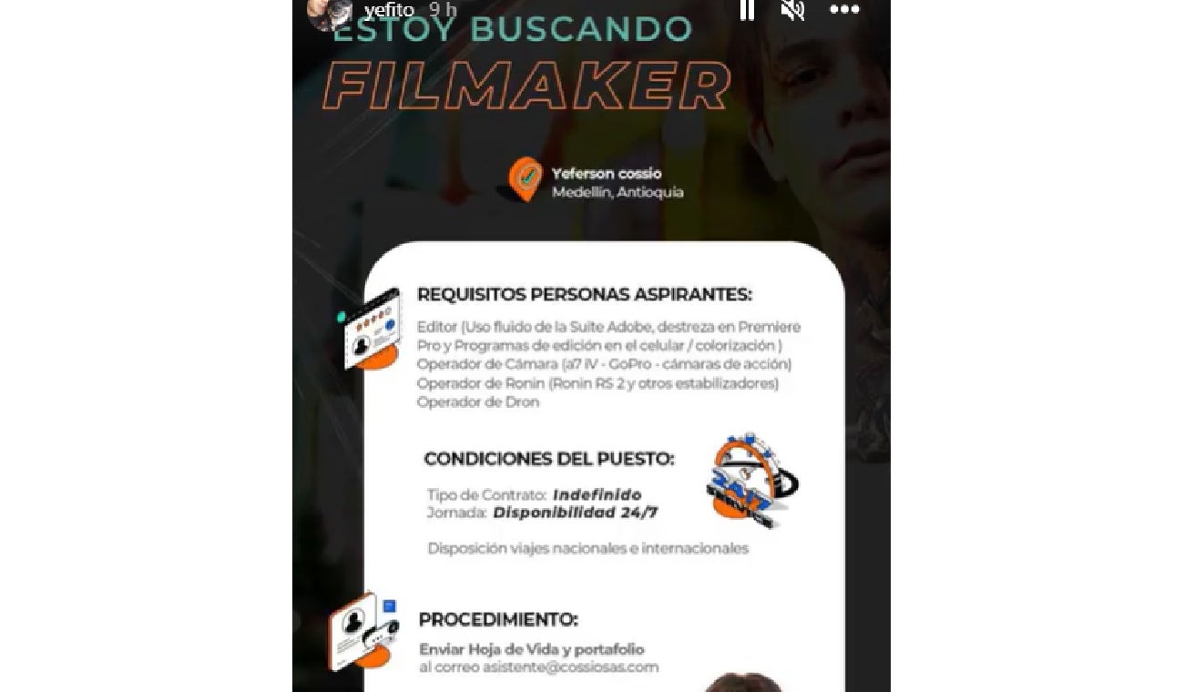 Oferta de trabajo de Yeferson Cossio