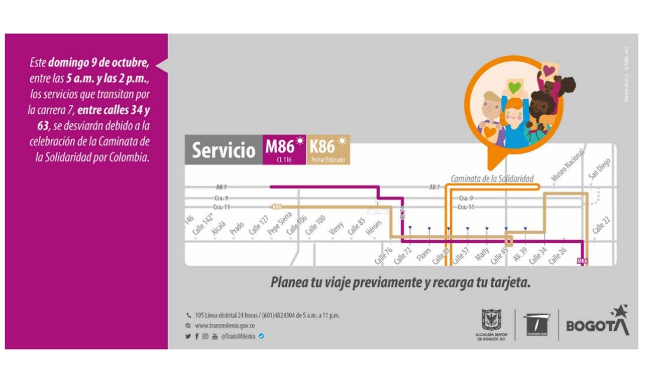 Desvíos en TransMilenio por Caminata de la Solidaridad