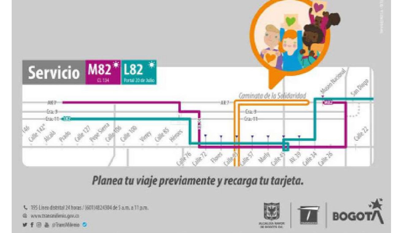 Cambios en rutas de TransMilenio por Caminata de la Solidaridad