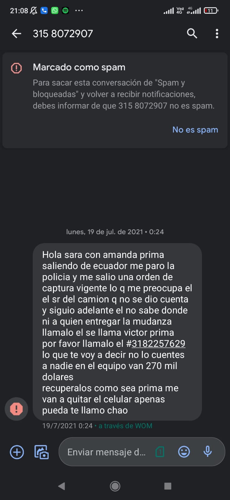 Estafas a través de mensajería móvil