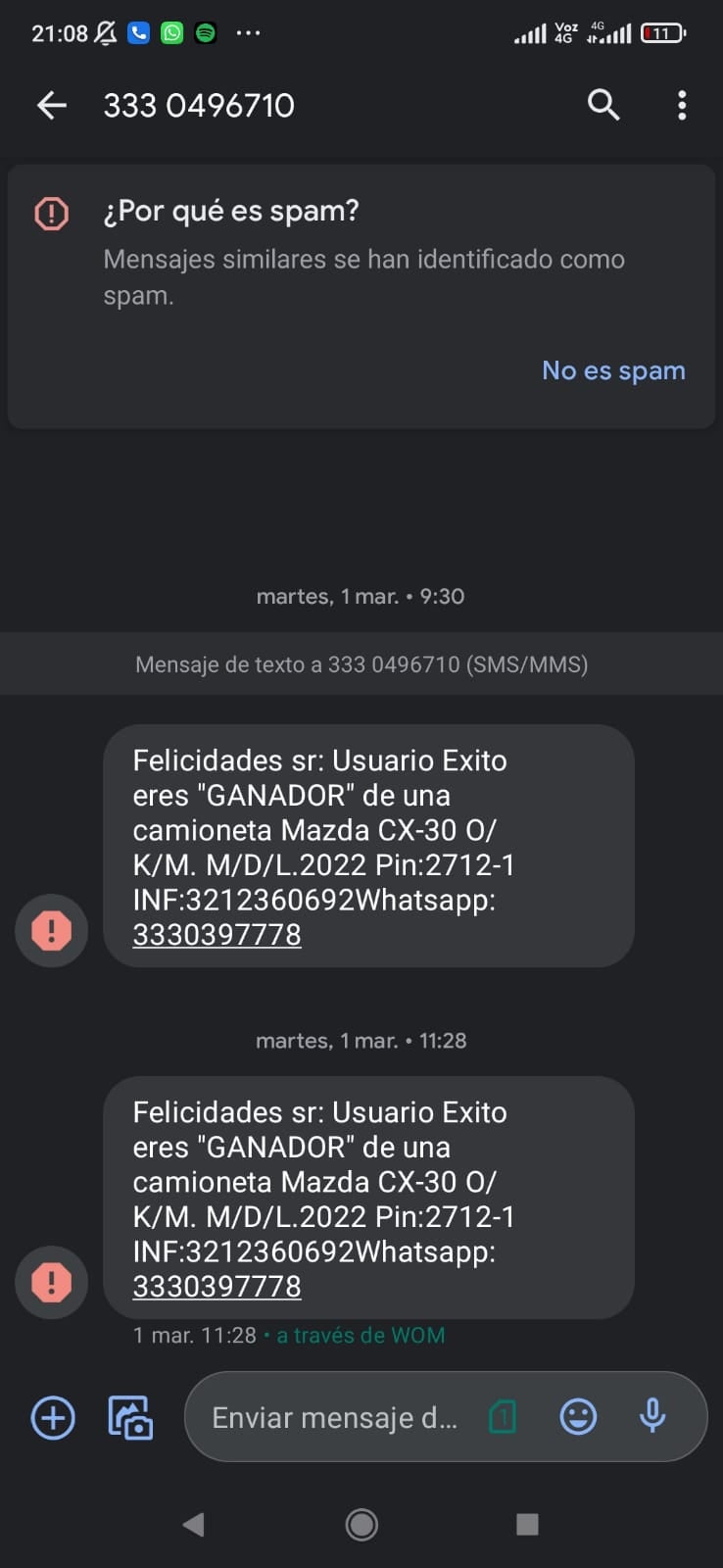 Estafas a través de mensajería móvil