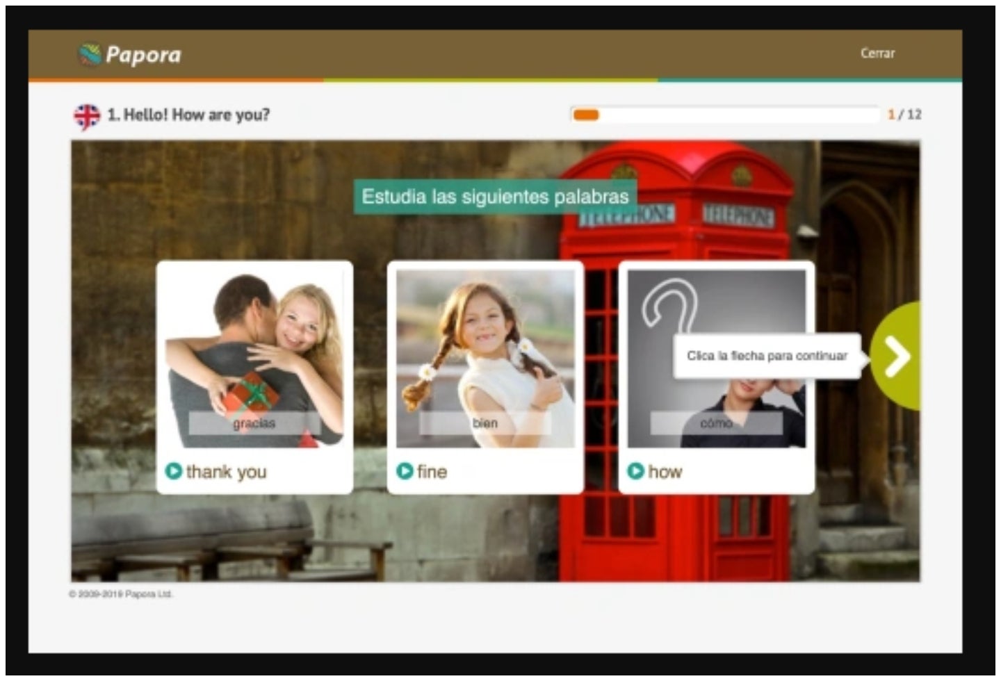 Aplicación Papora para aprender inglés gratis