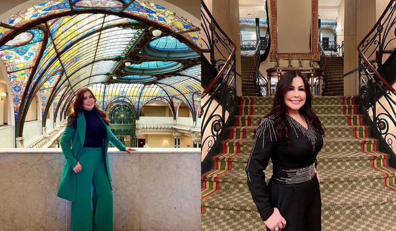 Artista Arelys Henao en sitio lujoso vestida de diferente manera.