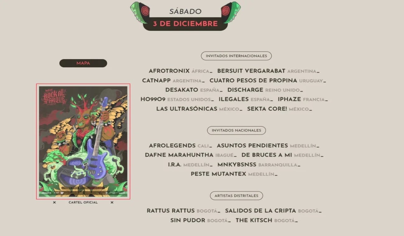 Rock al Parque 2022: Sábado 3 de diciembre