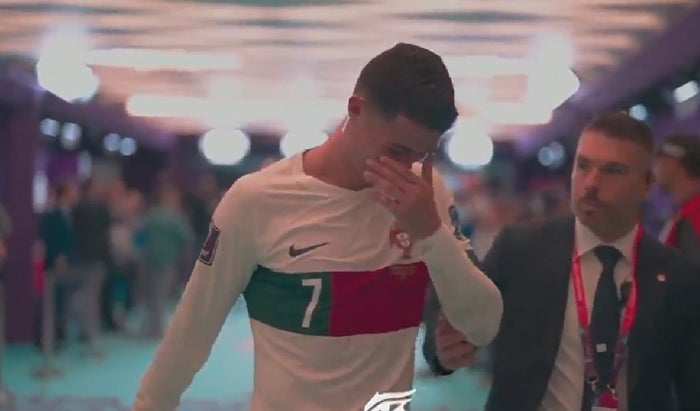 Cristiano Ronaldo llorando tras quedar eliminado con Portugal