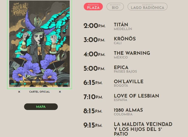 Domingo 4 de diciembre Rock al parque