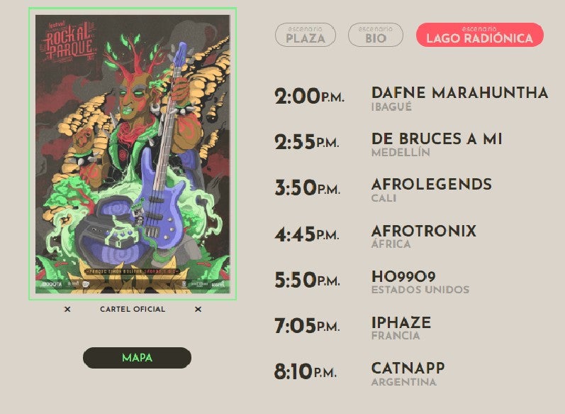 Horarios Rock al parque 3 de diciembre