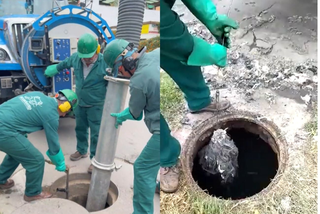 Acueducto de Bogotá destapando alcantarillas de la ciudad
