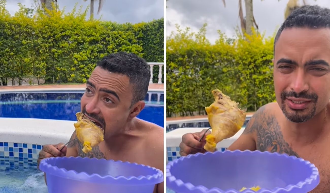 Jhon Alex Castaño comiendo gallina