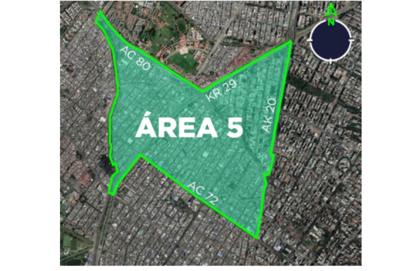 Delimitación del área 5 de la Zona de parqueo de Bogotá