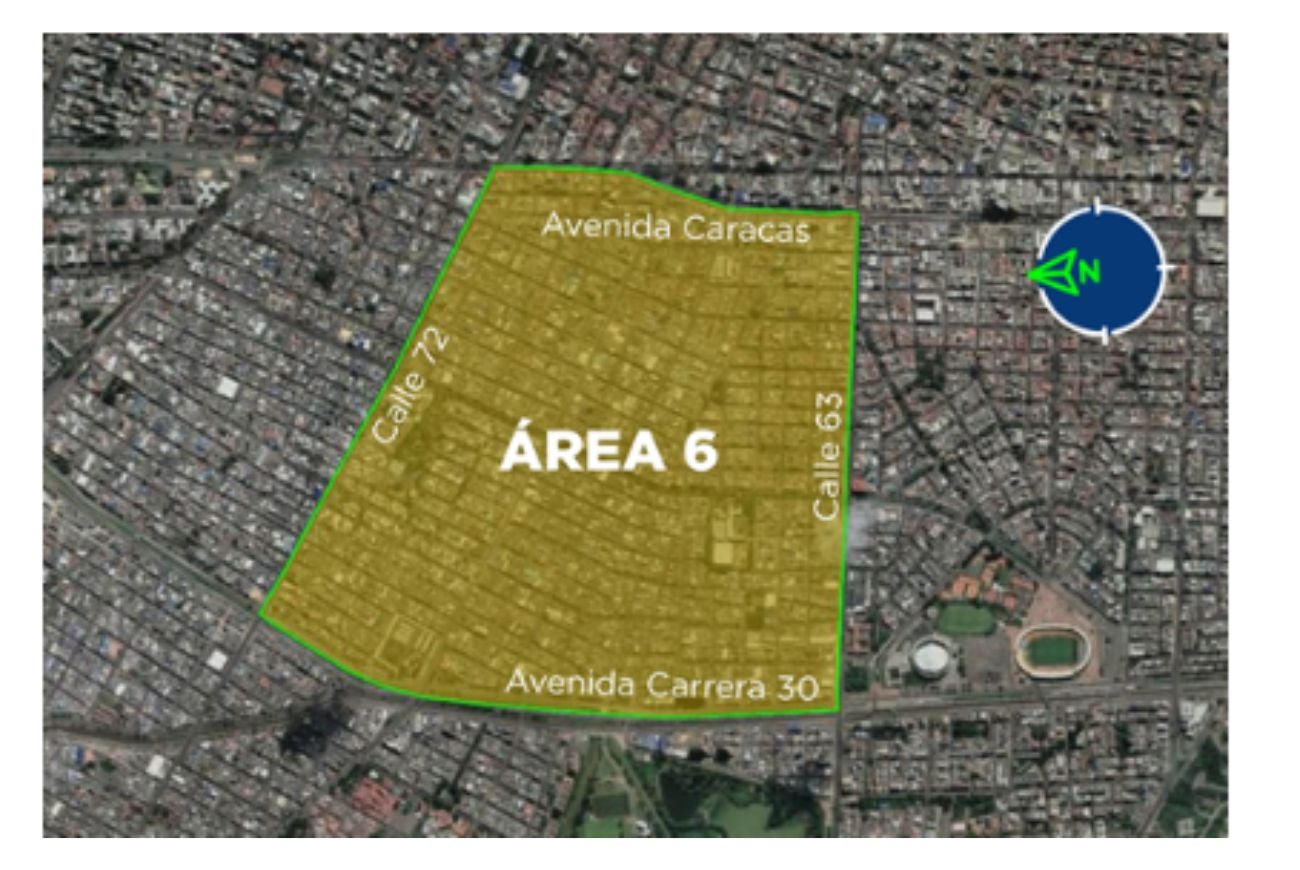 Delimitación del área 6 de la Zona de parqueo de Bogotá