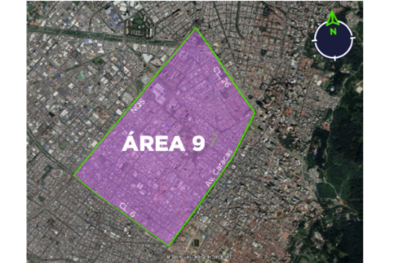 Delimitación del área 9 de la Zona de parqueo de Bogotá