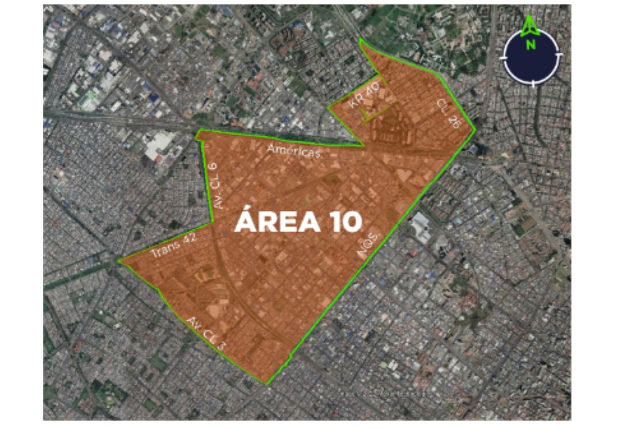 Delimitación del área 10 de la Zona de parqueo de Bogotá