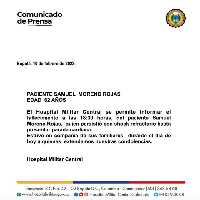 Parte médico de Samuel Moreno