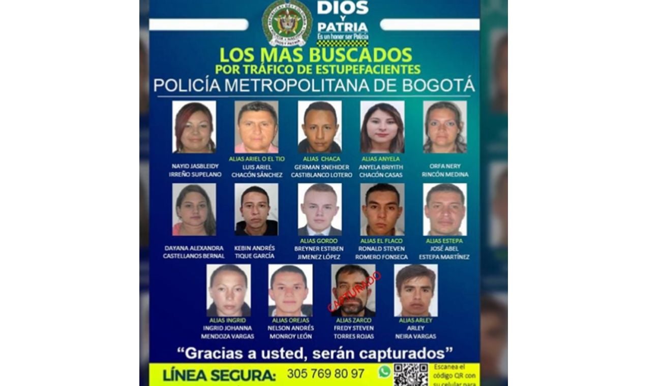Cartel de los más buscados en Bogotá