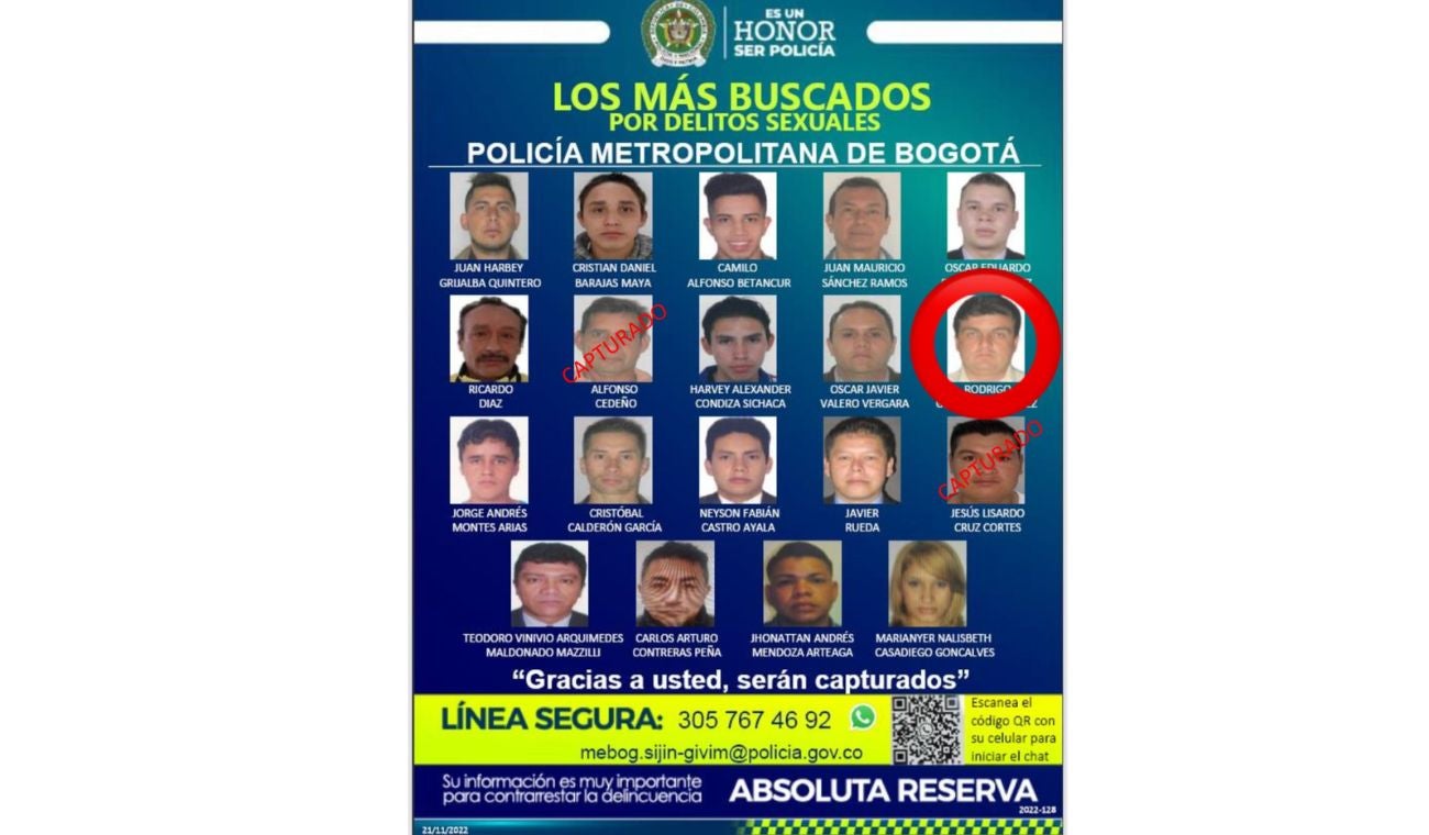 Cartel de los más buscados en Bogotá