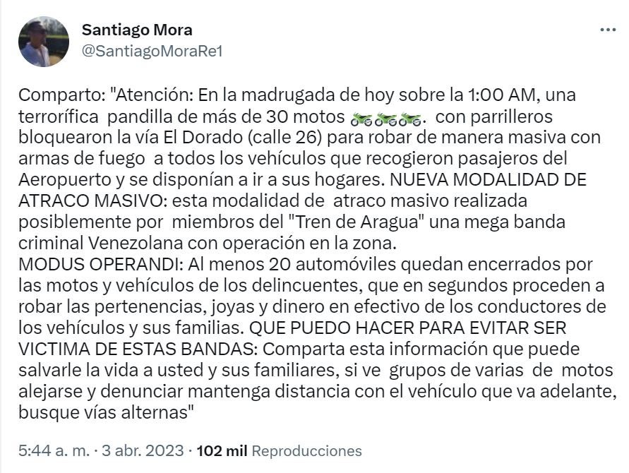 Noticia falsa sobre atraco masivo