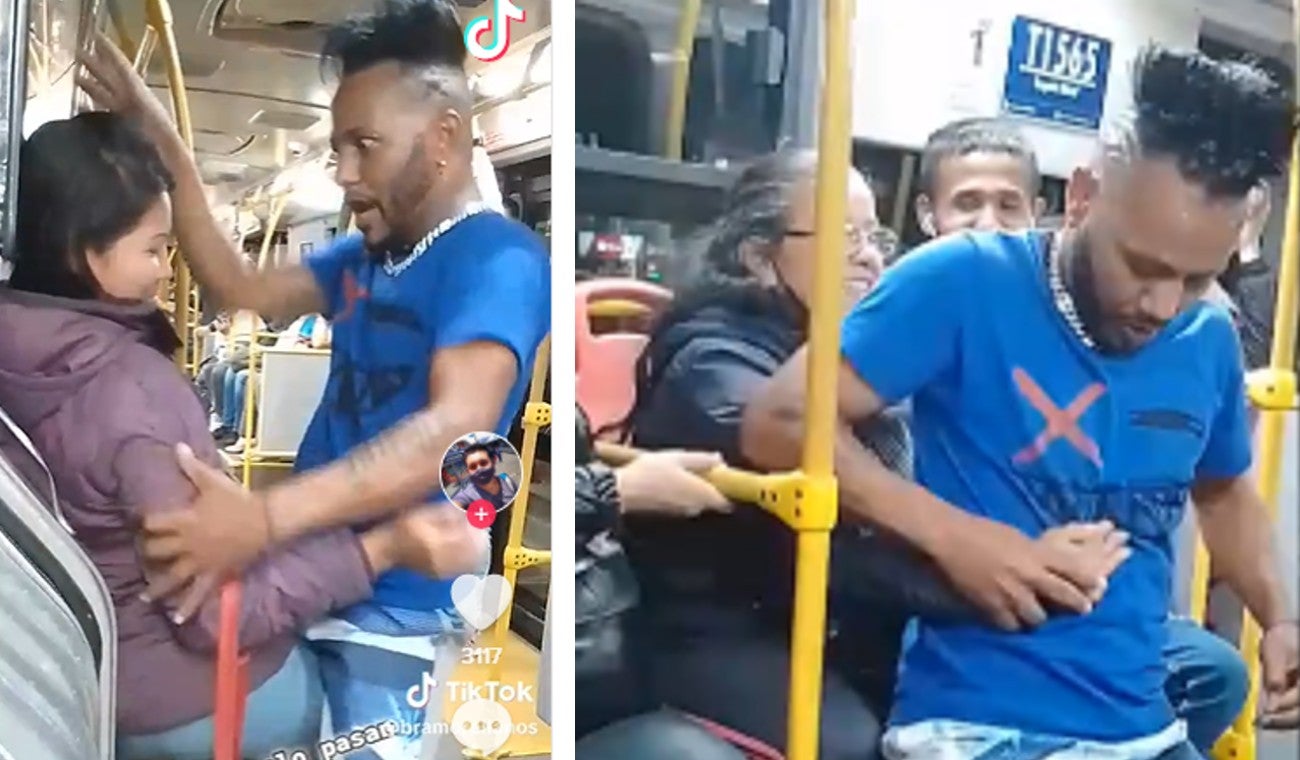 Hombre baila sensualmente en Transmilenio