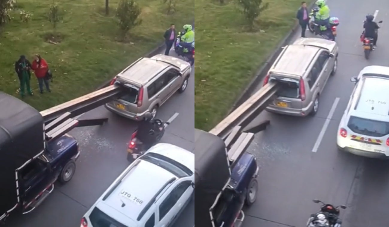 Camión con tubos atravesó un carro en Bogotá