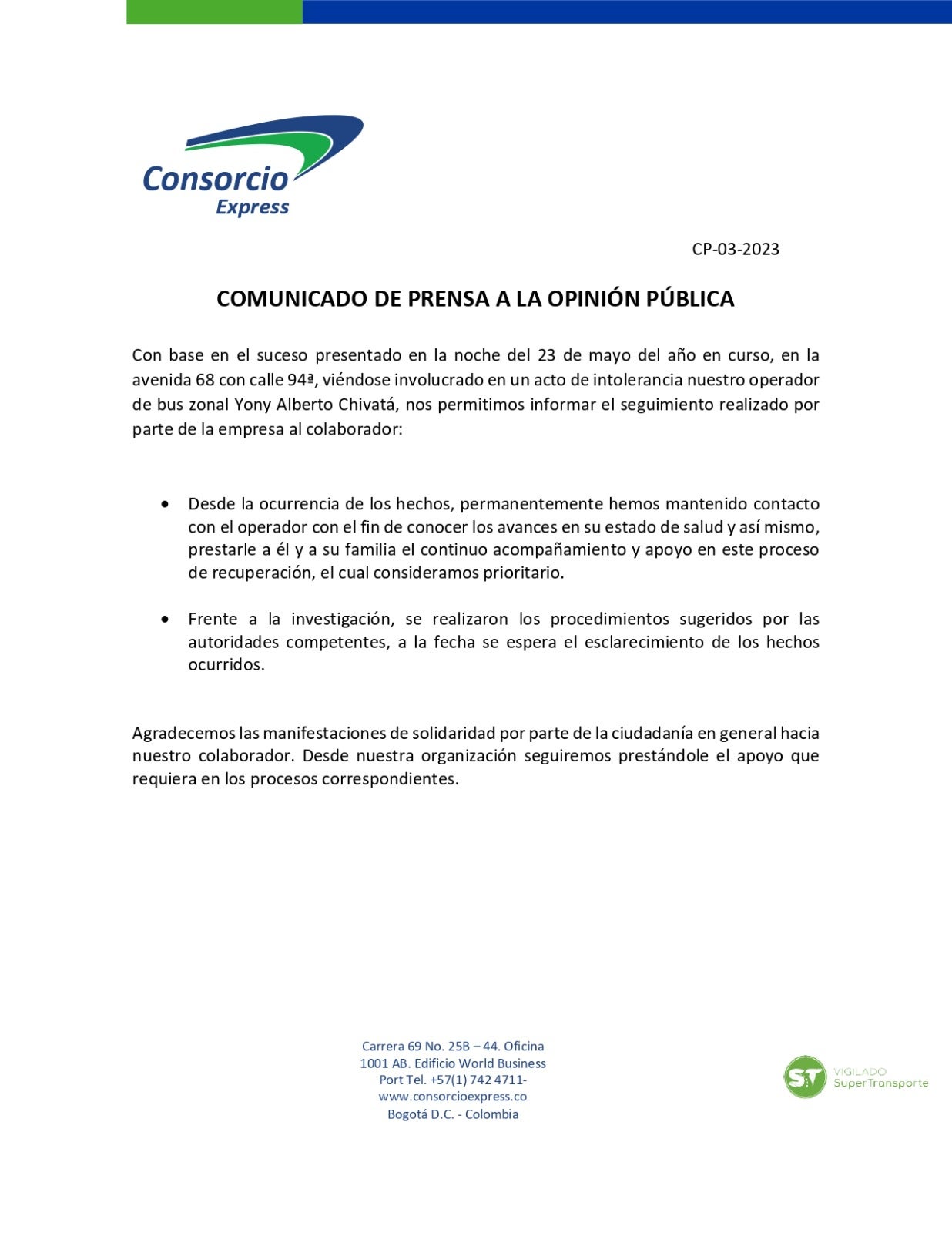 Respuesta Consorcio Express