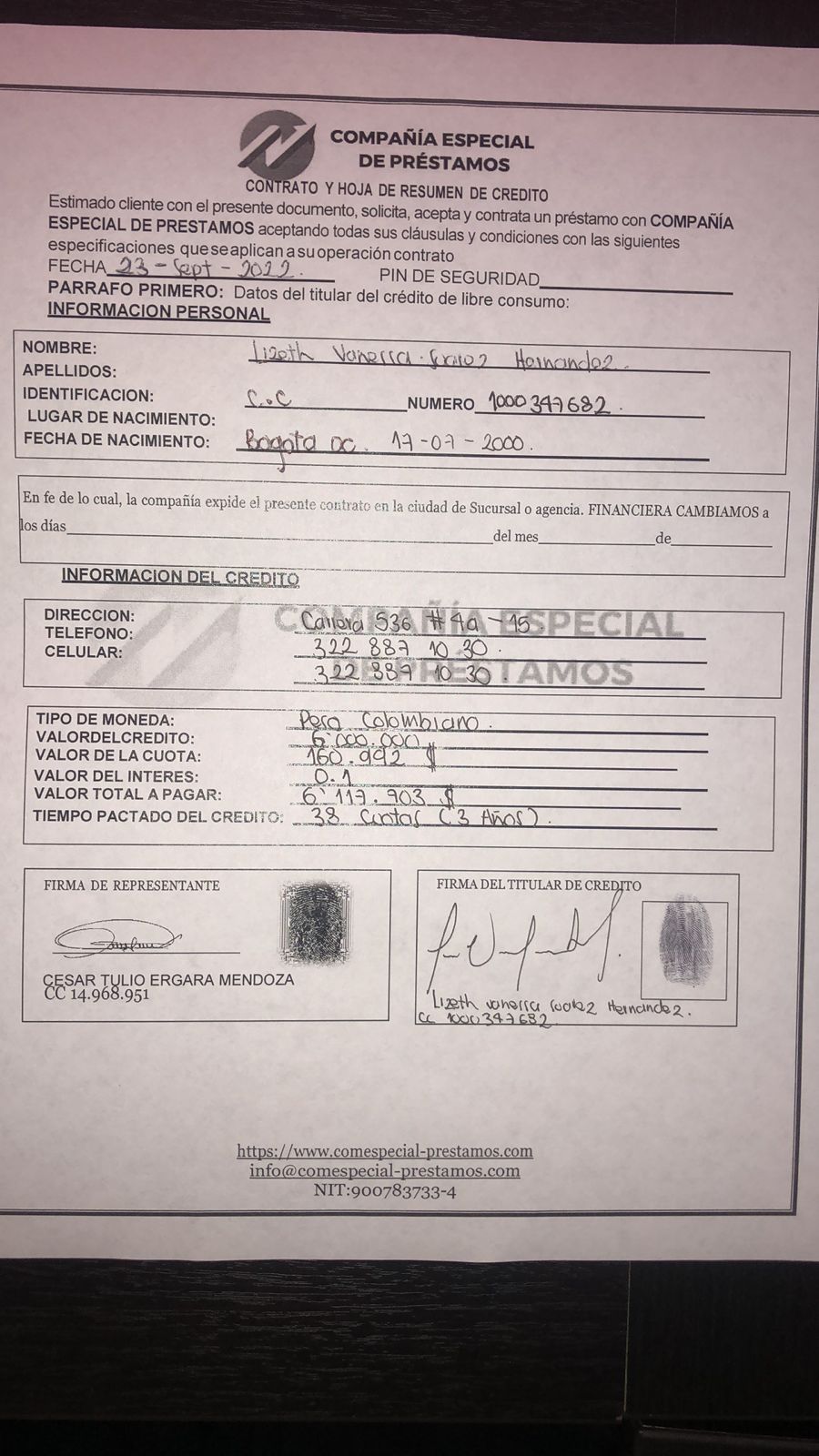 Contrato estafa crédito