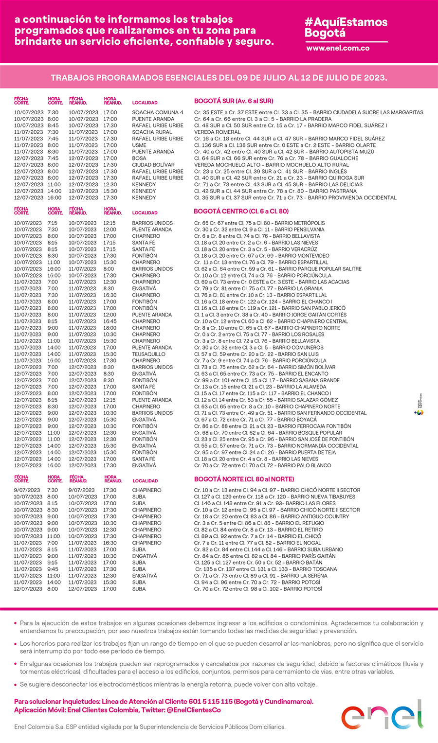 Cortes de luz en Bogotá y Soacha