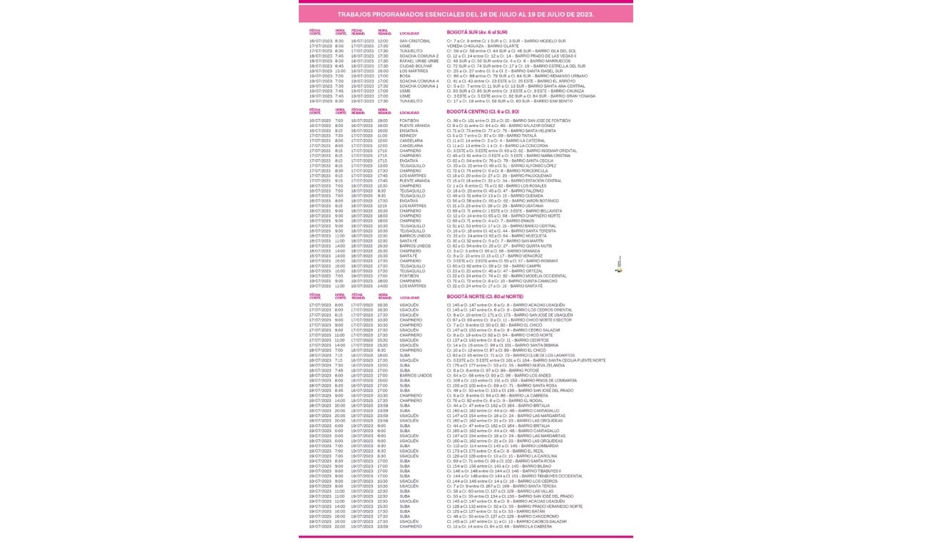 Cortes de luz en Bogotá