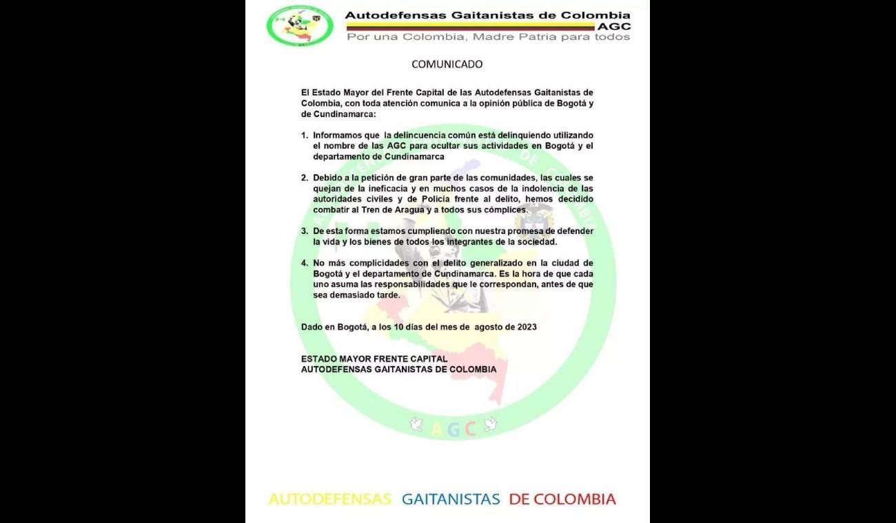 'Clan del Golfo' le declara la guerra al 'Tren de Aragua' en Bogotá