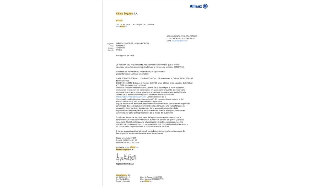 Denuncia de robo en Bogotá