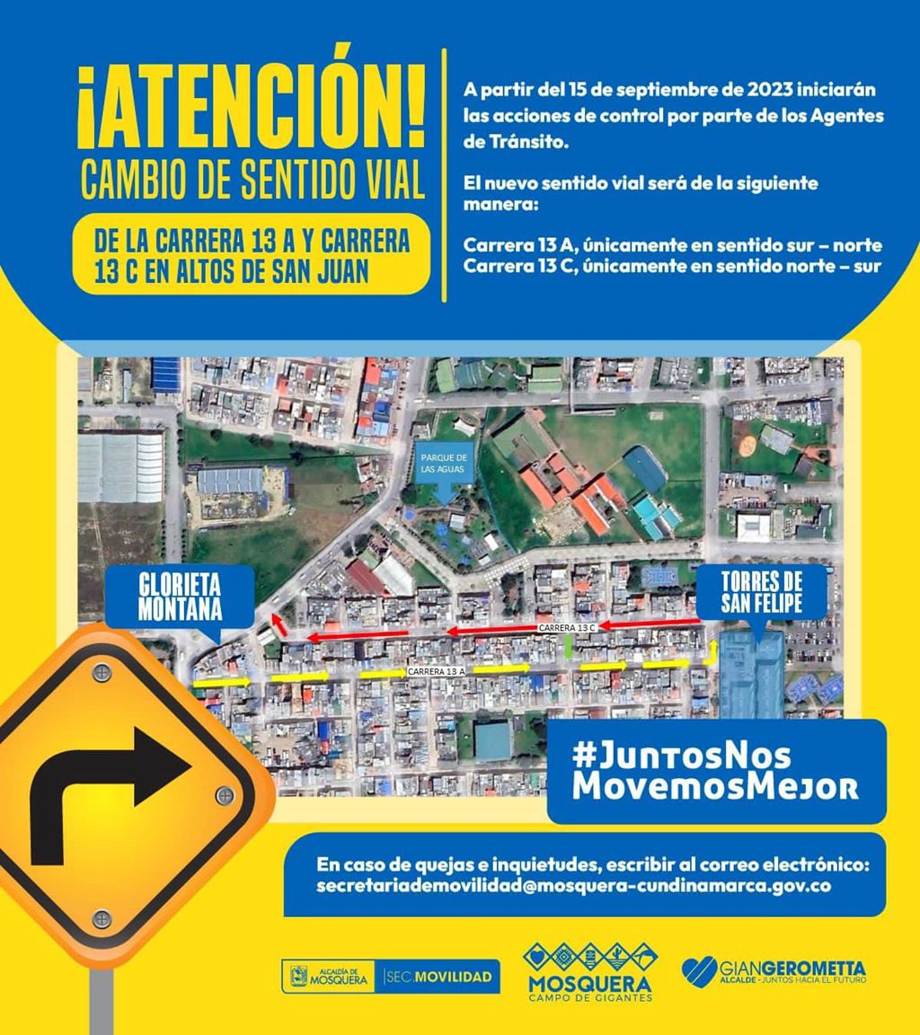 Alcaldía de Mosquera anunció que habrá cambio de sentido vial en importantes vías del municipio