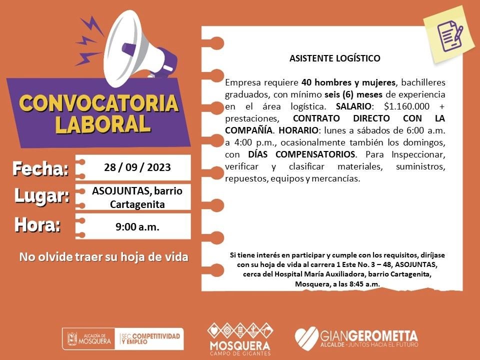 Convocatoria de empleo en Mosquera