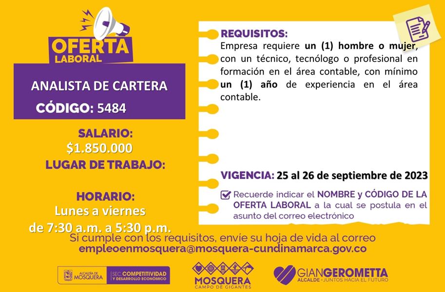 Convocatoria de empleo en Mosquera