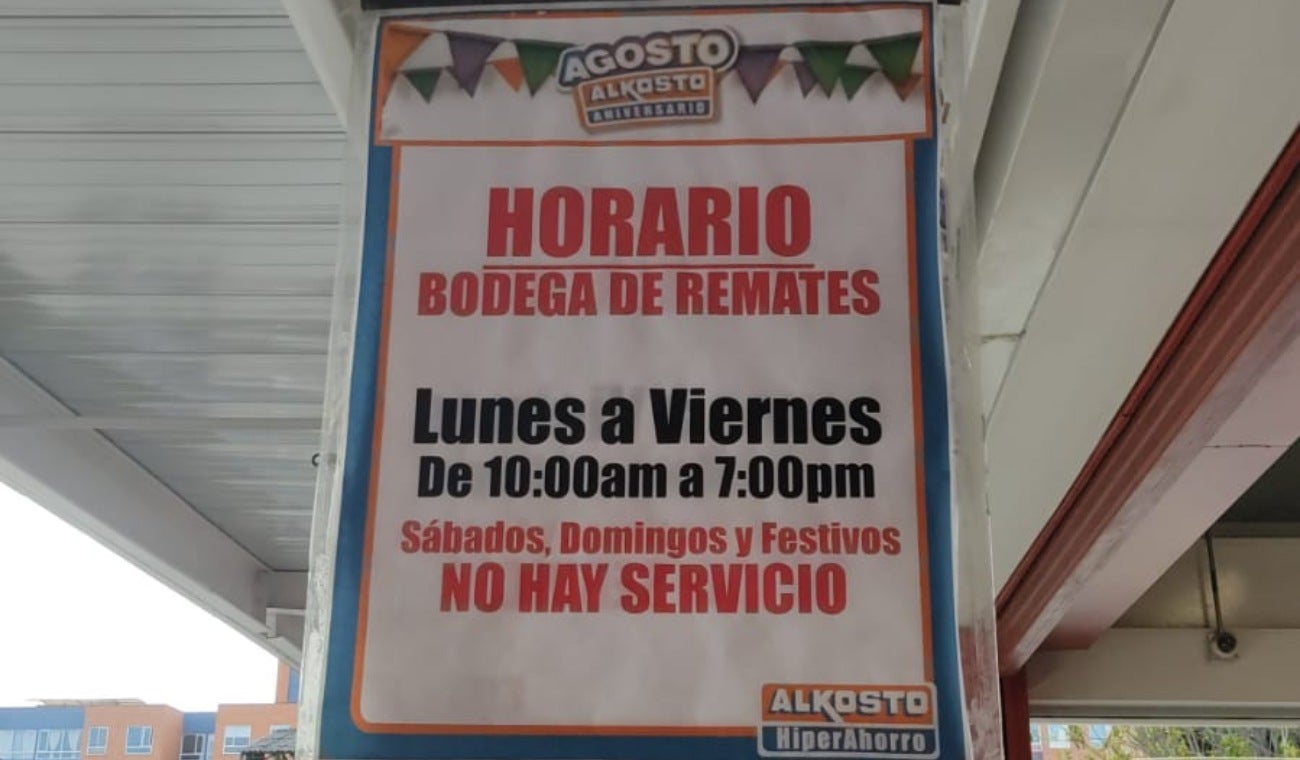 Horario de la bodega de remates de Alkosto
