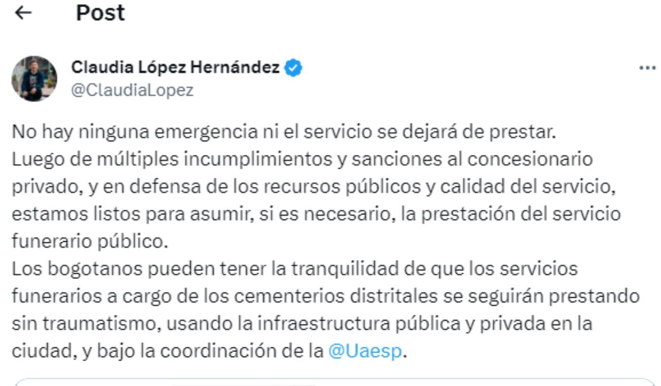 Claudia López desmiente emergencia sanitaria en Bogotá