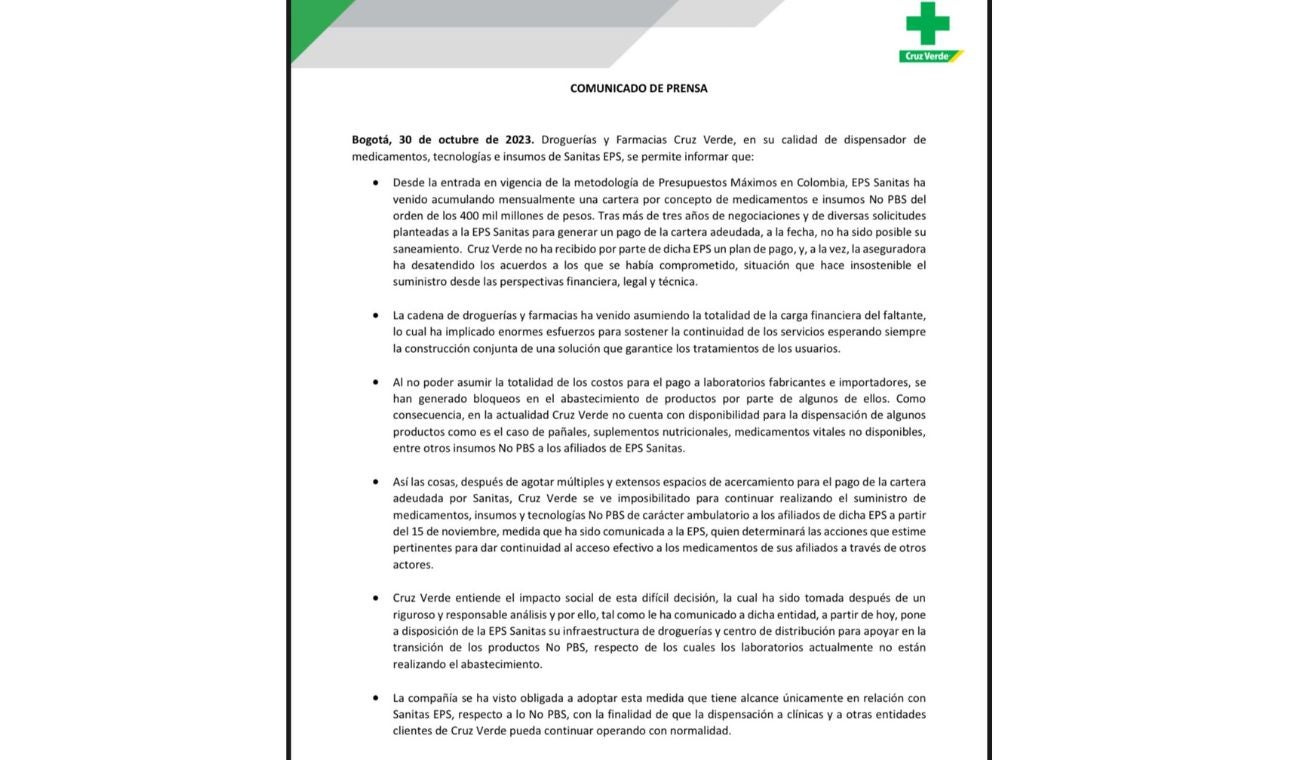 Comunicado de Cruz Verde