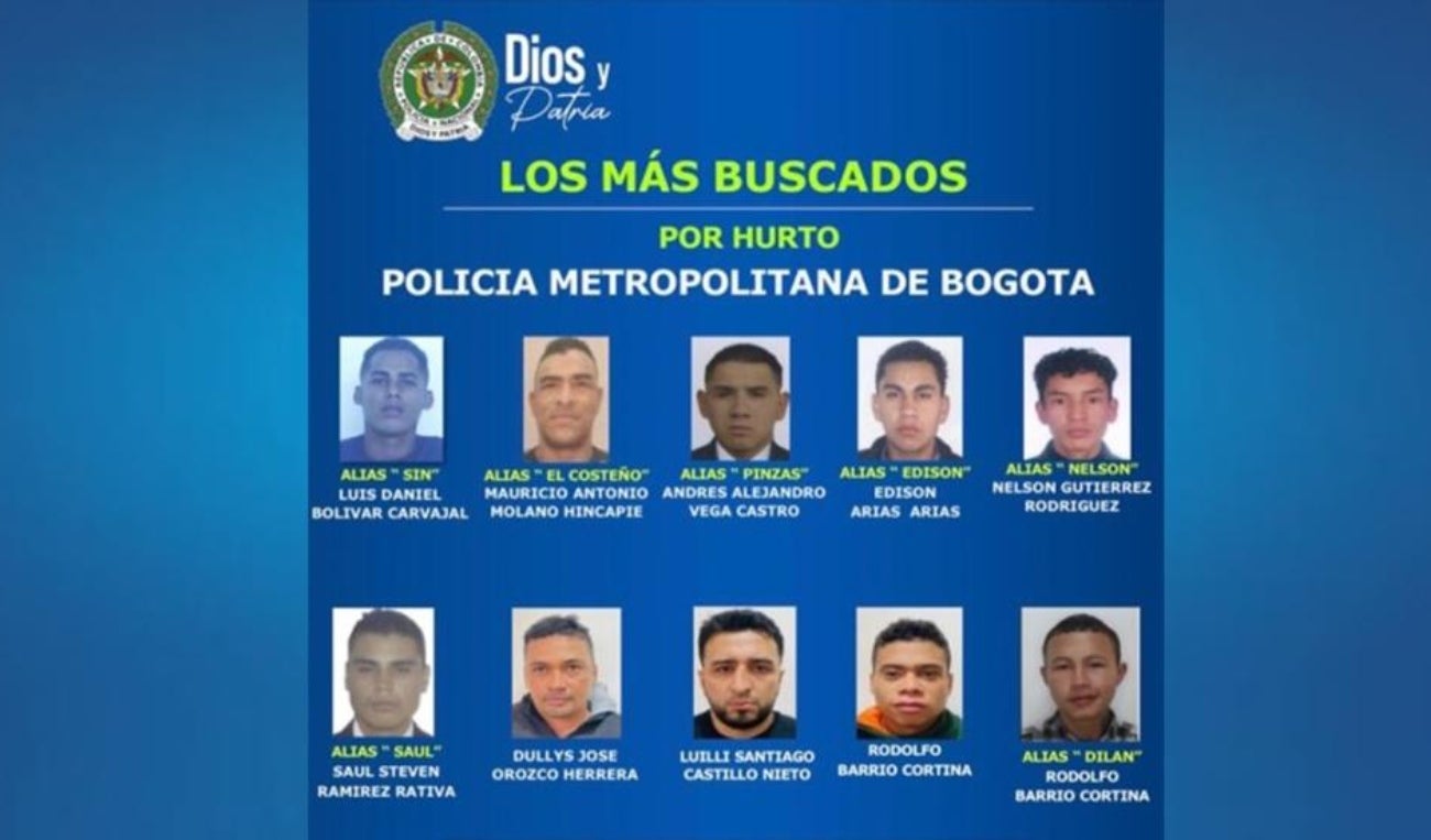 delincuentes más buscados por hurto en Bogotá