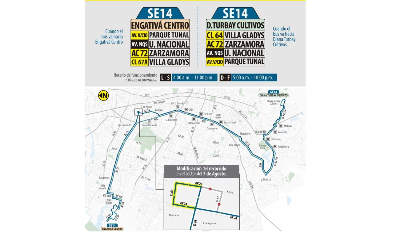 Cambios en la ruta del SITP SE14