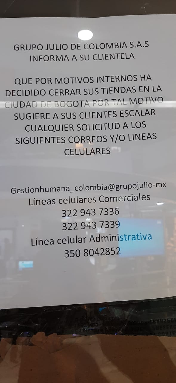 Tiendas del Grupo Julio cerraron sus locales en Bogotá